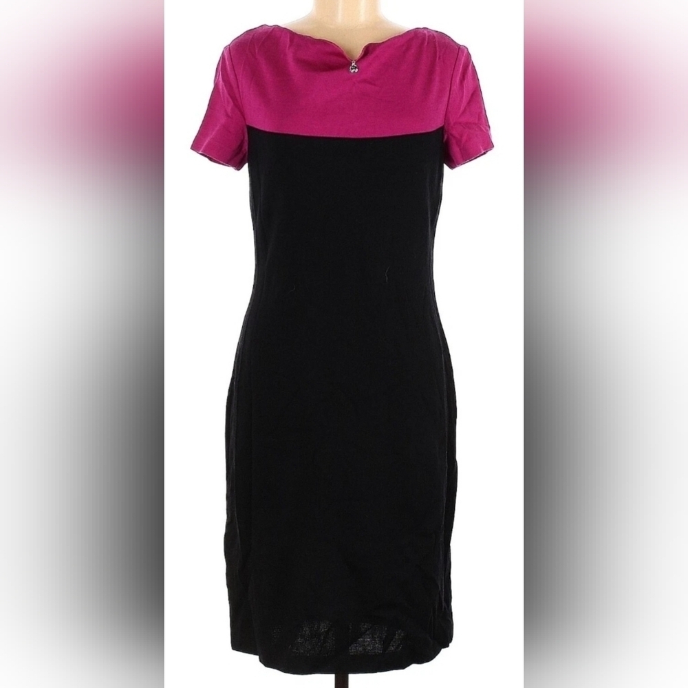 St. John Collection Fuchsia and Black Midi Dress